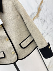 Color-blocked velvet-trimmed coat