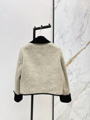 Color-blocked velvet-trimmed coat