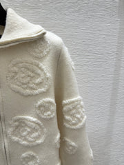 Jacquard collared knit long-sleeved cardigan