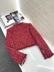 Red crew neck knitted jacket