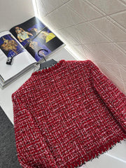 Red crew neck knitted jacket