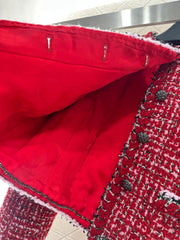 Red crew neck knitted jacket