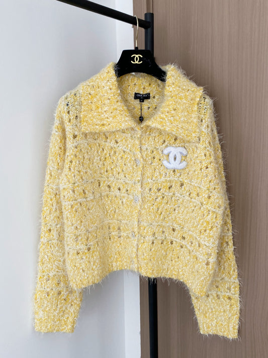 Yellow collared cardigan