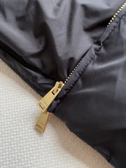 Hooded, fitted-waist jacquard mid-length down jacket