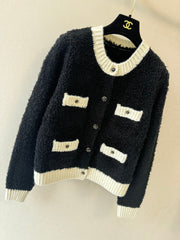 Color-blocked crew neck cardigan