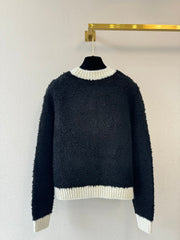 Color-blocked crew neck cardigan