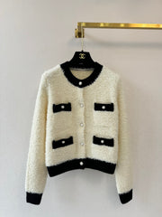 Color-blocked crew neck cardigan