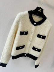 Color-blocked crew neck cardigan