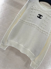 Embroidered Crochet Knit Pullover Sweater