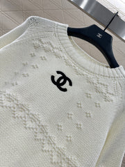 Embroidered Crochet Knit Pullover Sweater