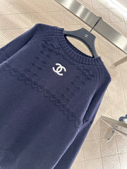 Embroidered Crochet Knit Pullover Sweater