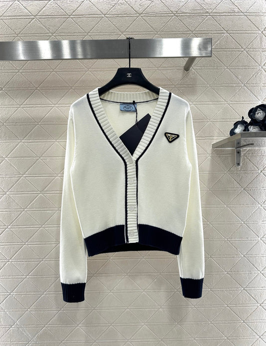 Color-blocked knit cardigan with bound edges