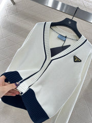 Color-blocked knit cardigan with bound edges