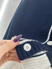 Color-blocked knit cardigan with bound edges