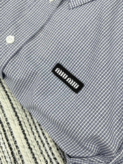 Plaid Collared Appliqué Embroidered Short Shirt