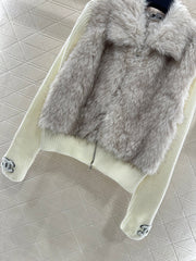 Knitted patchwork collared fur coat.