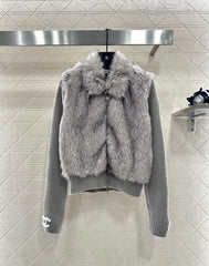 Knitted patchwork collared fur coat.