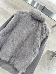 Knitted patchwork collared fur coat.