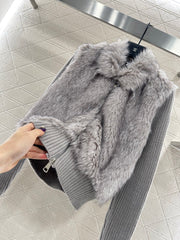 Knitted patchwork collared fur coat.