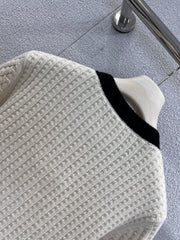Black and white color-blocked wool knit cardigan