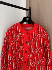 Red all-over print cardigan