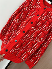 Red all-over print cardigan