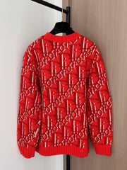 Red all-over print cardigan