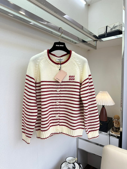 Color-blocked striped knit cardigan