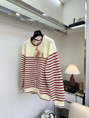 Color-blocked striped knit cardigan