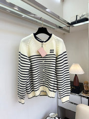 Color-blocked striped knit cardigan