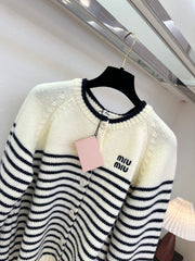 Color-blocked striped knit cardigan