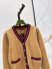 Color-blocked ribbed V-neck cardigan
