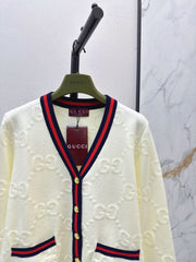 Color-blocked ribbed V-neck cardigan