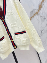 Color-blocked ribbed V-neck cardigan