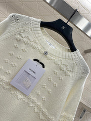 Embroidered Crochet Knit Pullover Sweater
