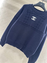 Embroidered Crochet Knit Pullover Sweater