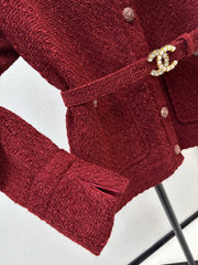 Waist-cinching woven cardigan