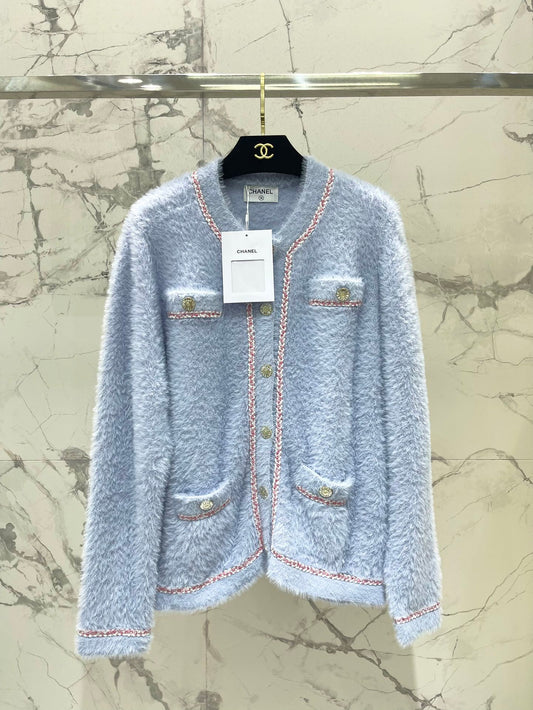 Thick, color-blocked brushed knit cardigan