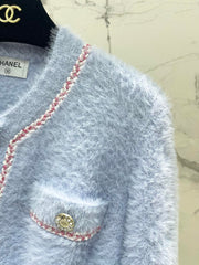 Thick, color-blocked brushed knit cardigan