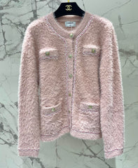 Thick, color-blocked brushed knit cardigan
