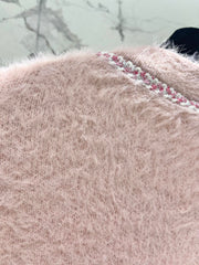 Thick, color-blocked brushed knit cardigan