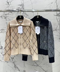 Quilted Sequin-Embellished Collared Jacket
