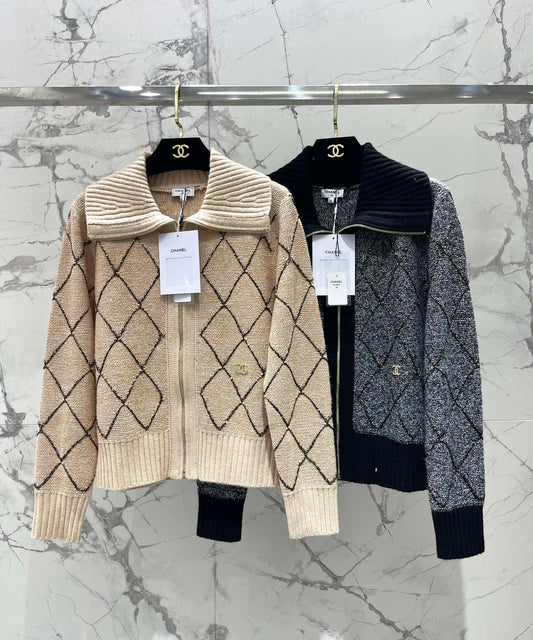 Quilted Sequin-Embellished Collared Jacket