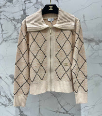 Quilted Sequin-Embellished Collared Jacket