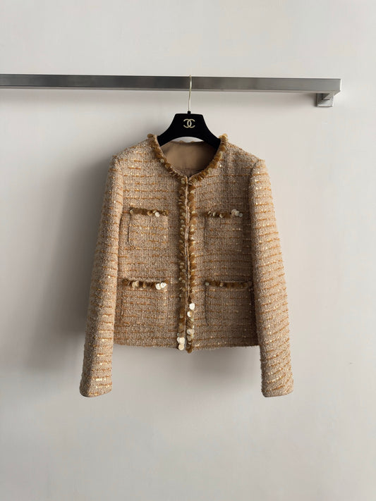 Gold sequined tweed Chanel-style jacket