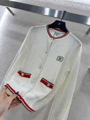 Color-blocked crew neck knitted cardigan