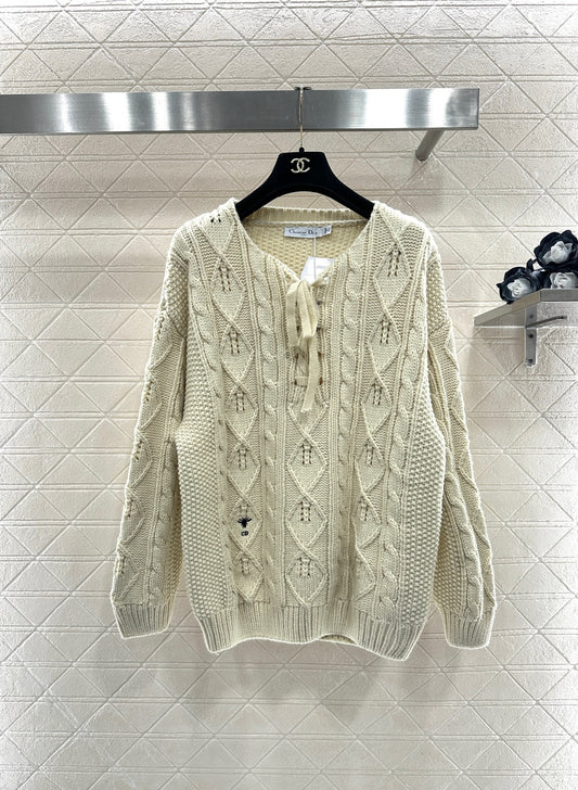 Crocheted drawstring pullover sweater