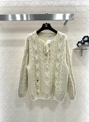 Crocheted drawstring pullover sweater