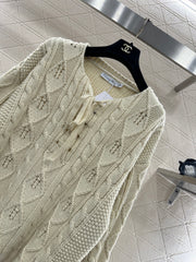 Crocheted drawstring pullover sweater