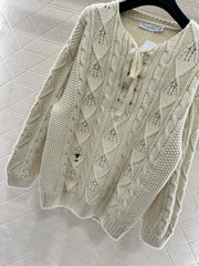Crocheted drawstring pullover sweater